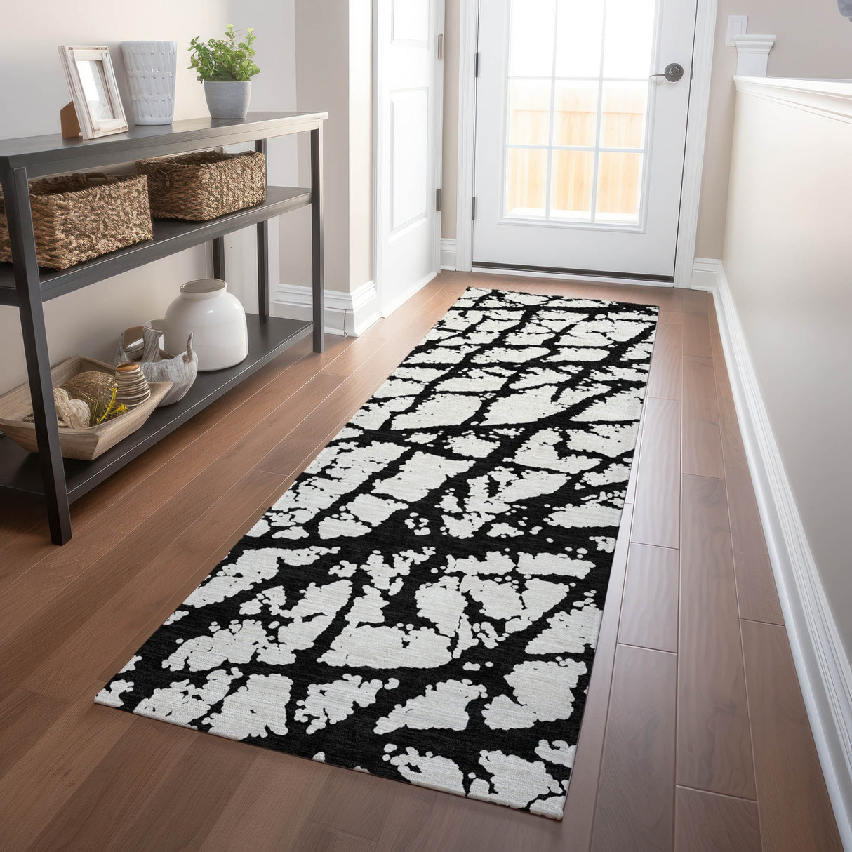 Machine Washable Indoor/ Outdoor Abstract Contemporary Chantille Rug