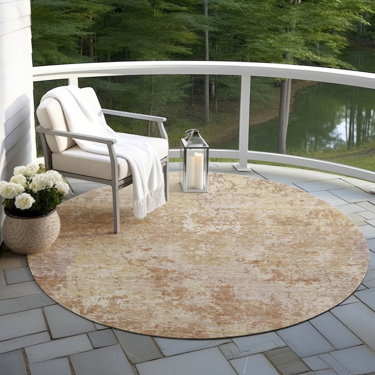 Machine Washable Indoor/ Outdoor Abstract Contemporary Chantille Rug