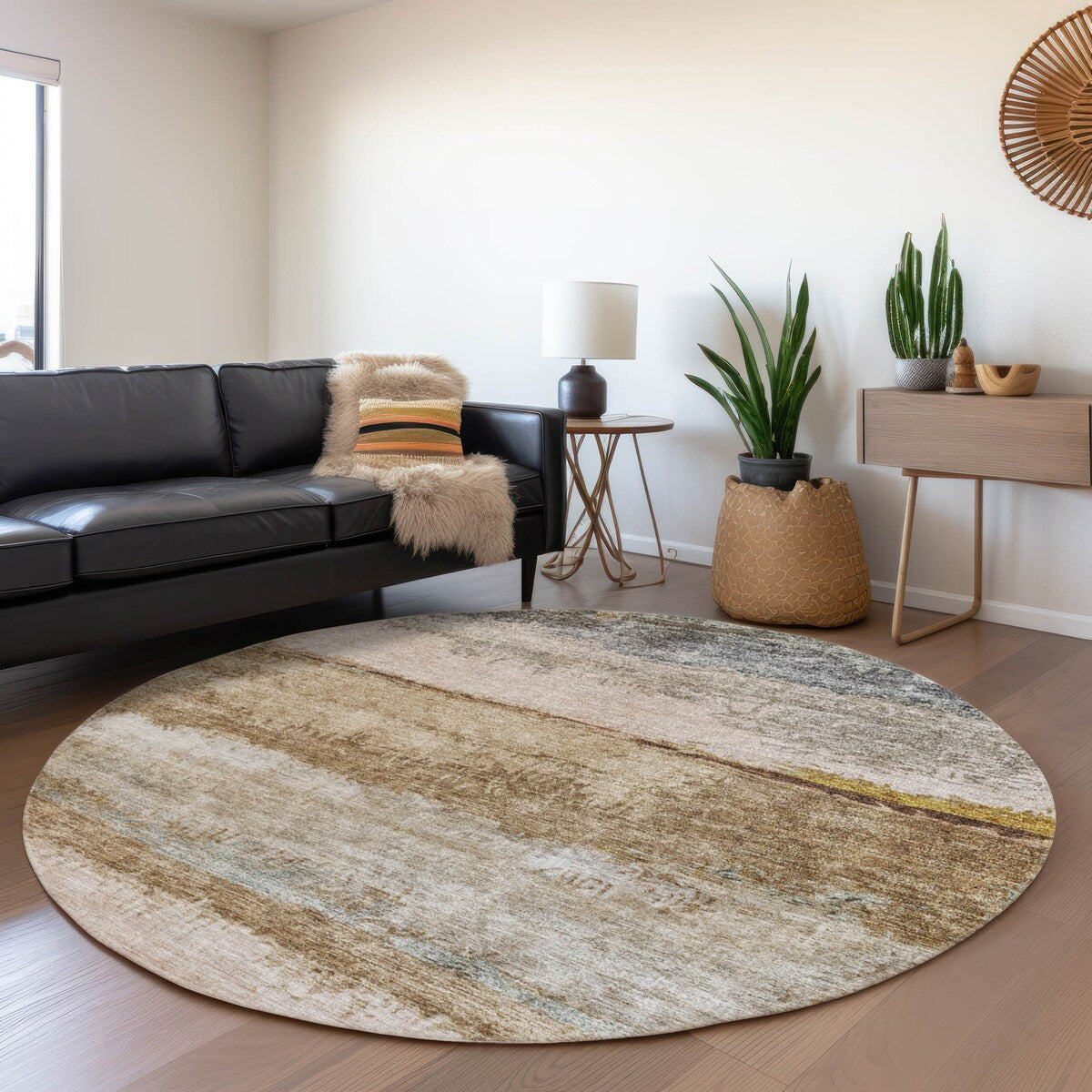 Machine Washable Indoor/ Outdoor Abstract Contemporary Chantille Rug