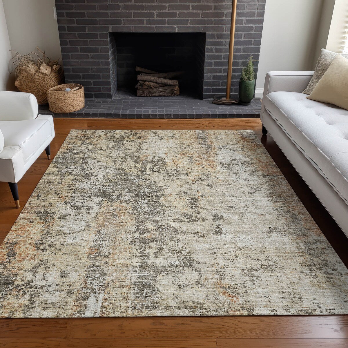 Machine Washable Indoor/ Outdoor Abstract Contemporary Chantille Rug