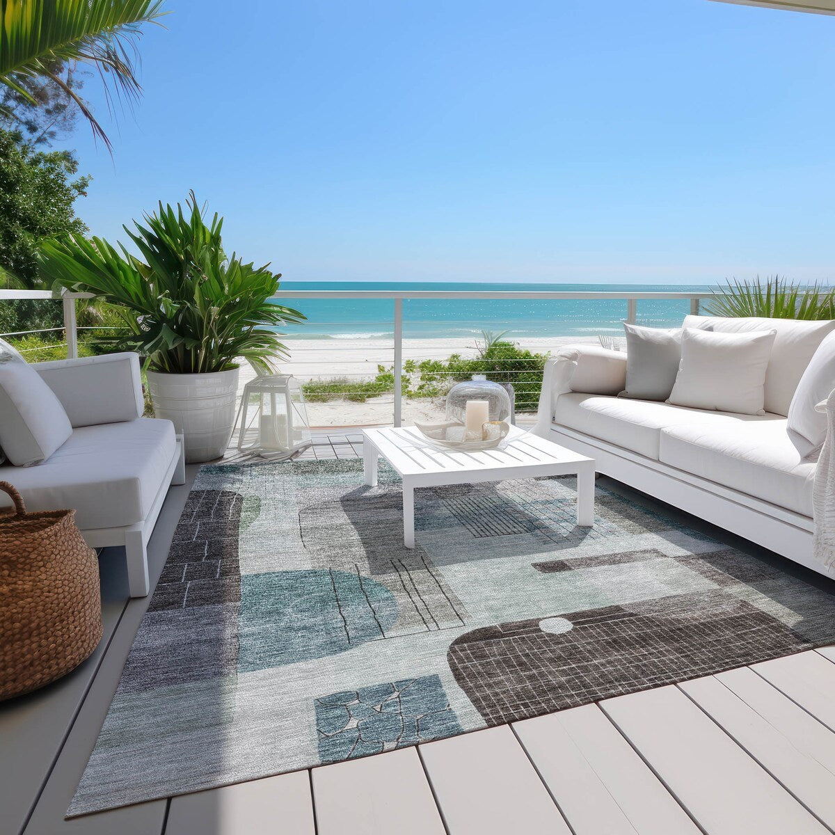 Machine Washable Indoor/ Outdoor Abstract Contemporary Chantille Rug
