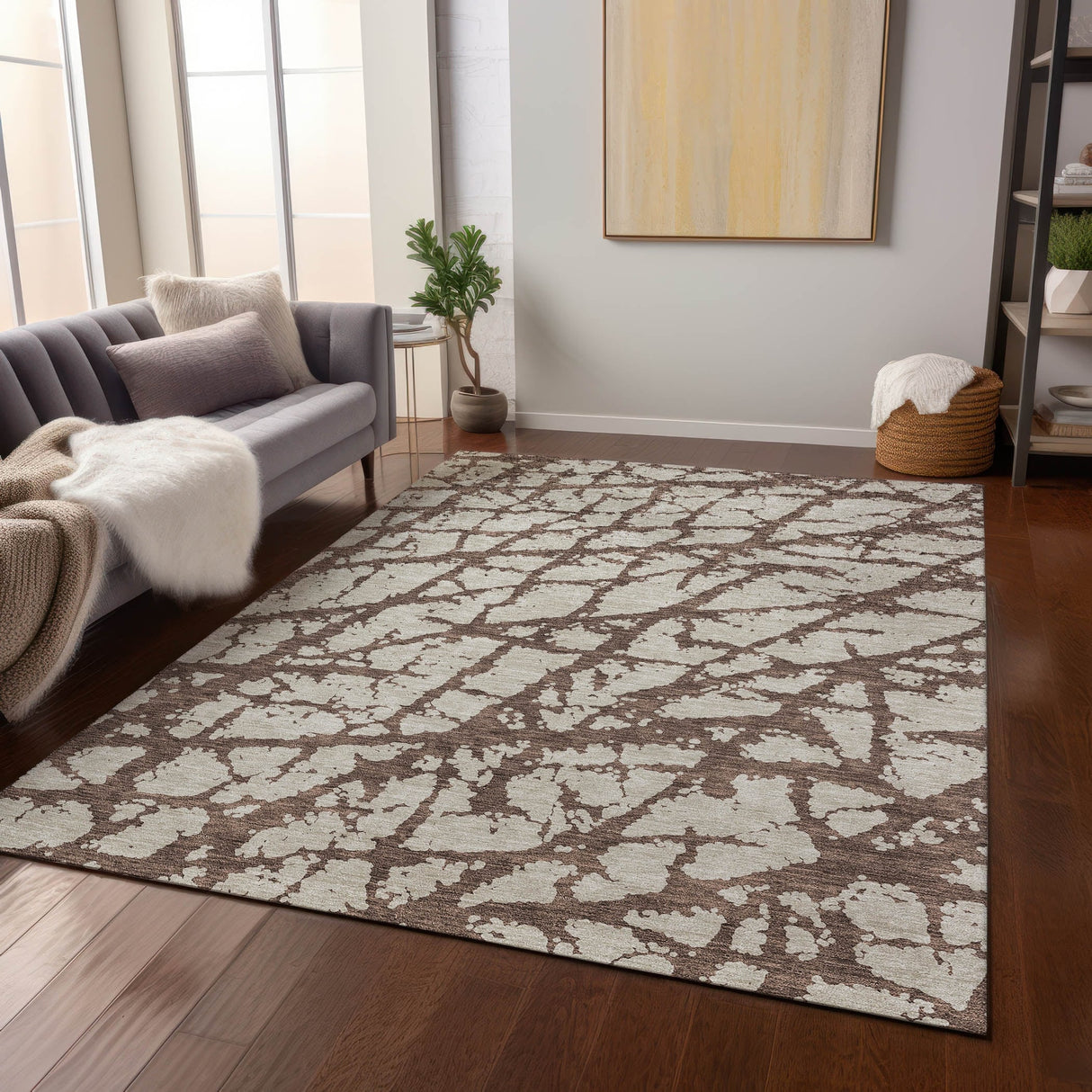 Machine Washable Indoor/ Outdoor Abstract Contemporary Chantille Rug