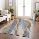 Machine Washable Indoor/ Outdoor Abstract Contemporary Chantille Rug