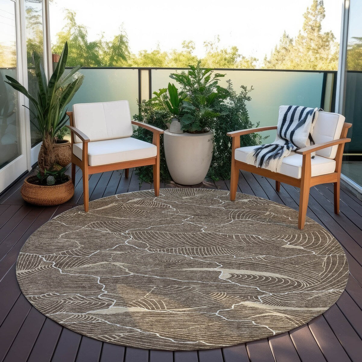 Machine Washable Indoor/ Outdoor Abstract Crackle Chantille Rug