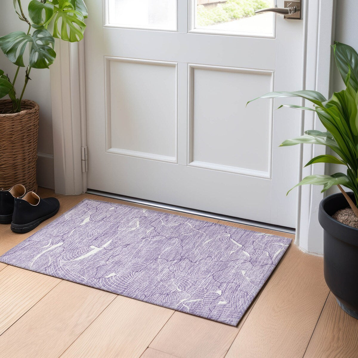 Machine Washable Indoor/ Outdoor Abstract Crackle Chantille Rug