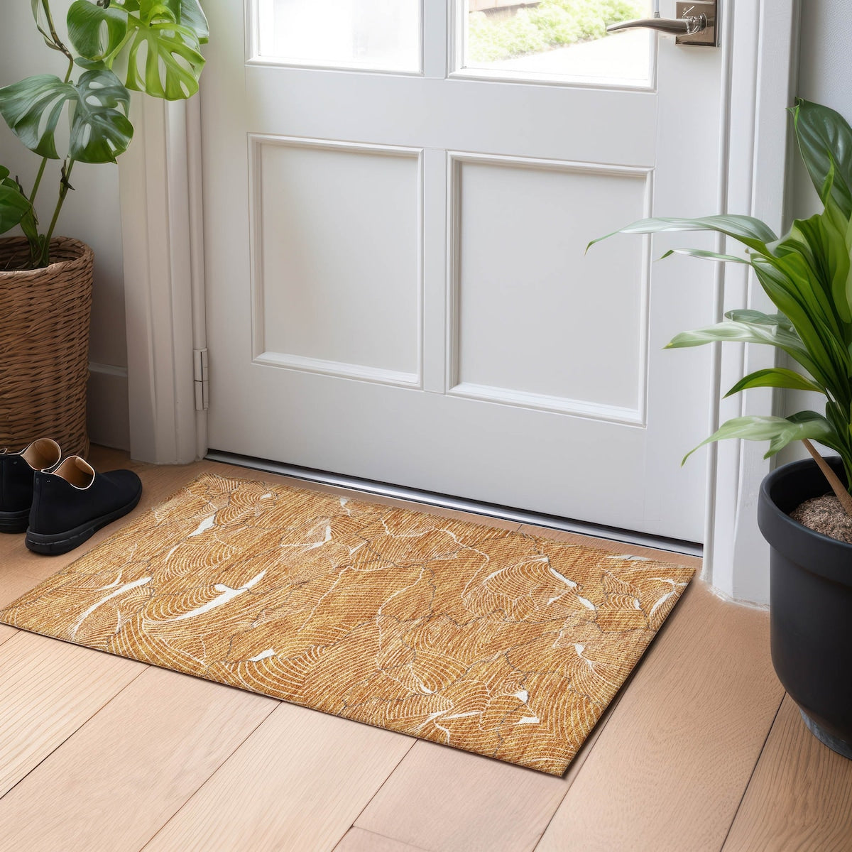 Machine Washable Indoor/ Outdoor Abstract Crackle Chantille Rug