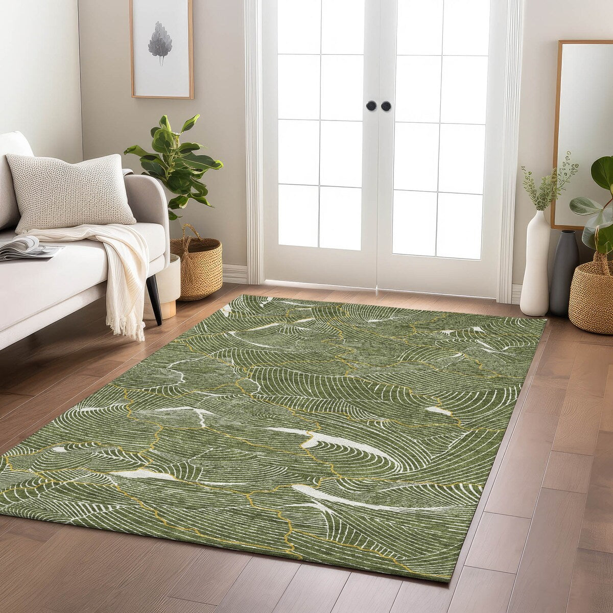 Machine Washable Indoor/ Outdoor Abstract Crackle Chantille Rug