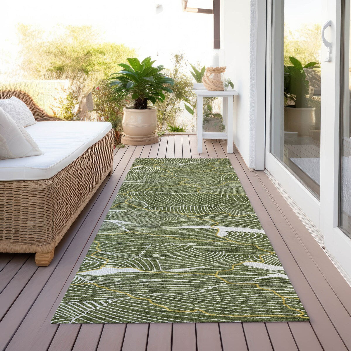 Machine Washable Indoor/ Outdoor Abstract Crackle Chantille Rug