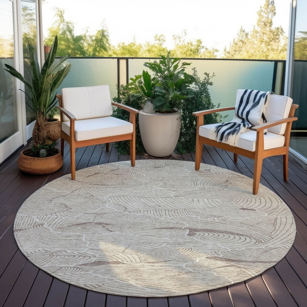 Machine Washable Indoor/ Outdoor Abstract Crackle Chantille Rug