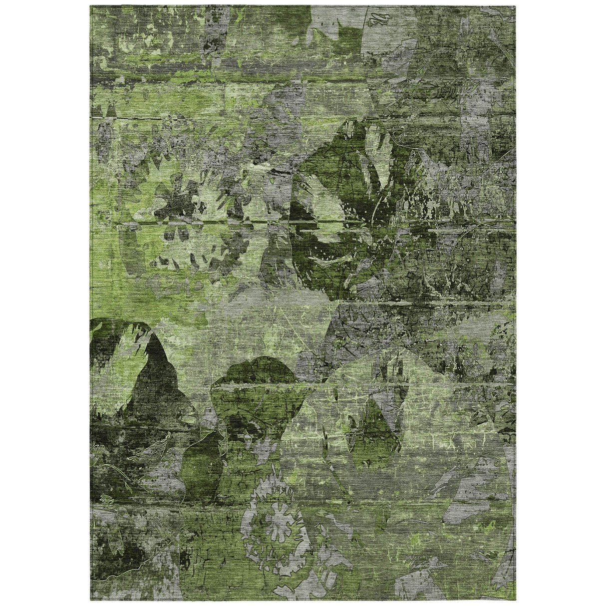 Machine Washable Indoor/ Outdoor Abstract Leaves Chantille Rug