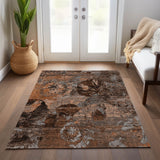 Machine Washable Indoor/ Outdoor Abstract Leaves Chantille Rug