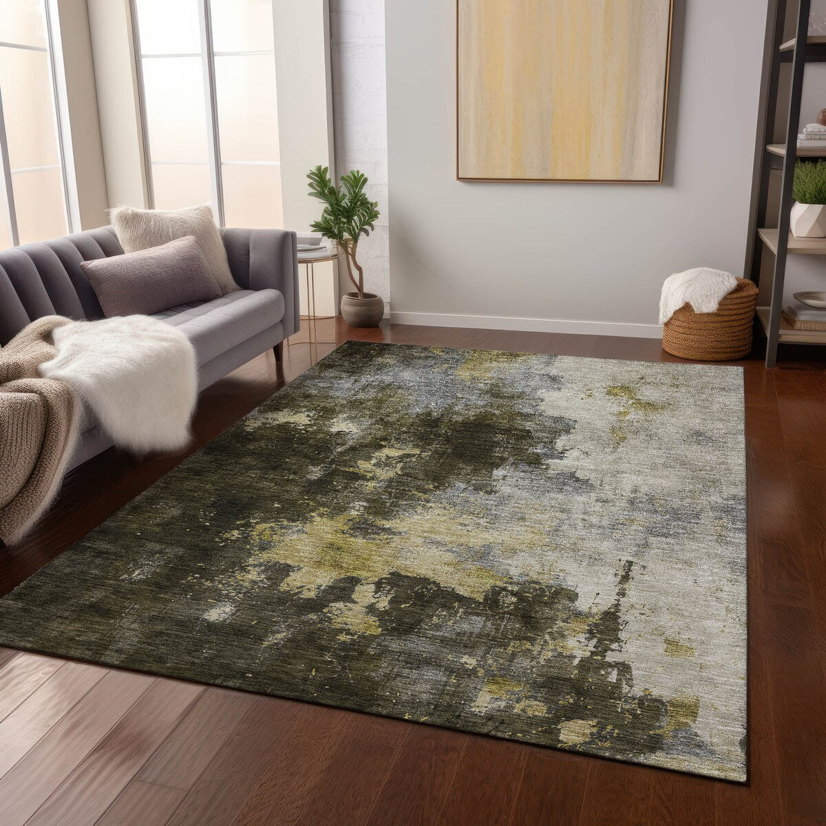 Machine Washable Indoor/ Outdoor Abstract Modern Chantille Rug