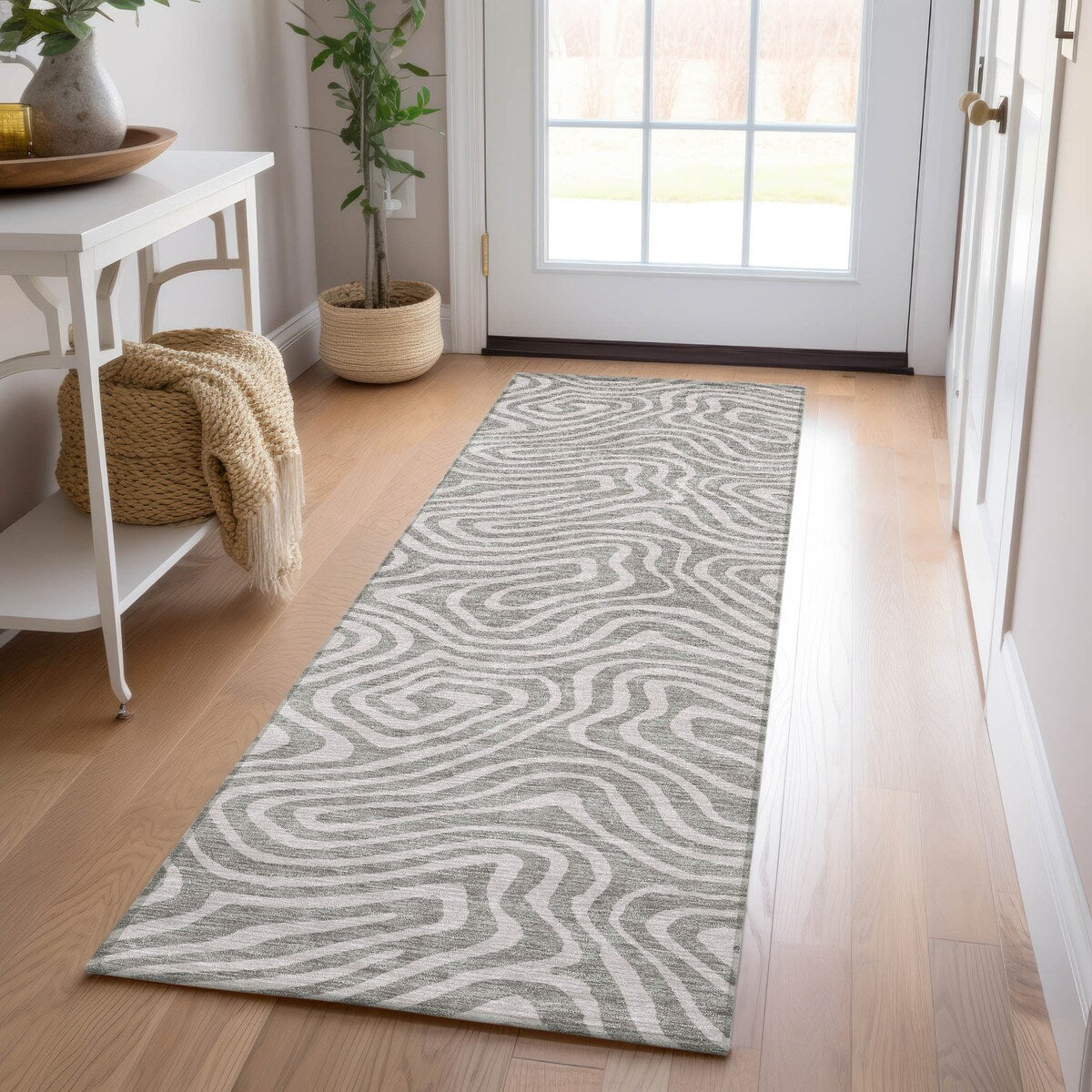 Machine Washable Indoor/ Outdoor Abstract Modern Chantille Rug