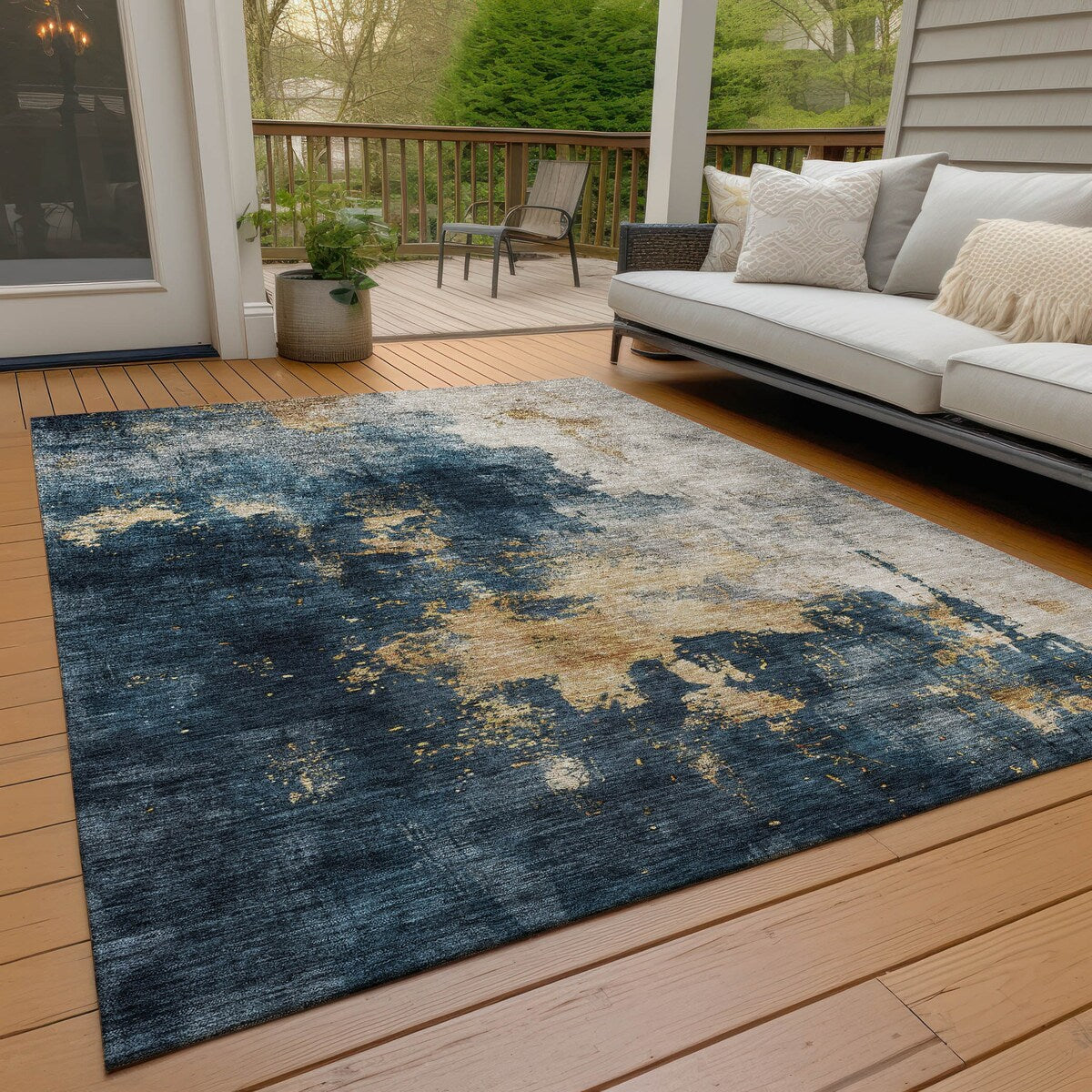 Machine Washable Indoor/ Outdoor Abstract Modern Chantille Rug