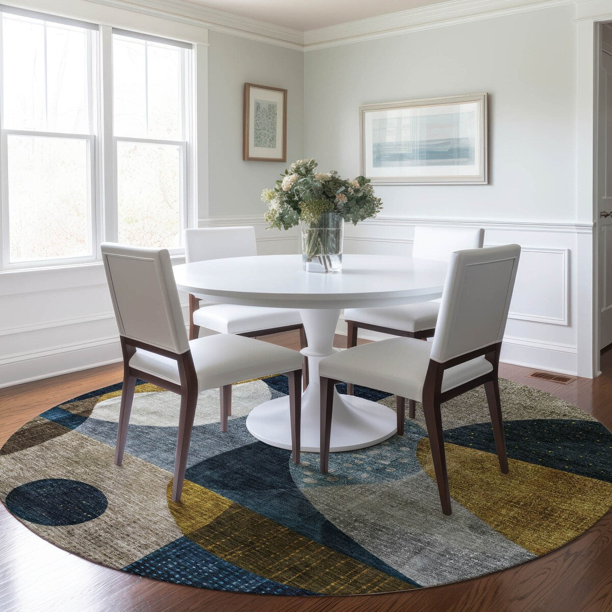 Machine Washable Indoor/ Outdoor Abstract Modern Chantille Rug