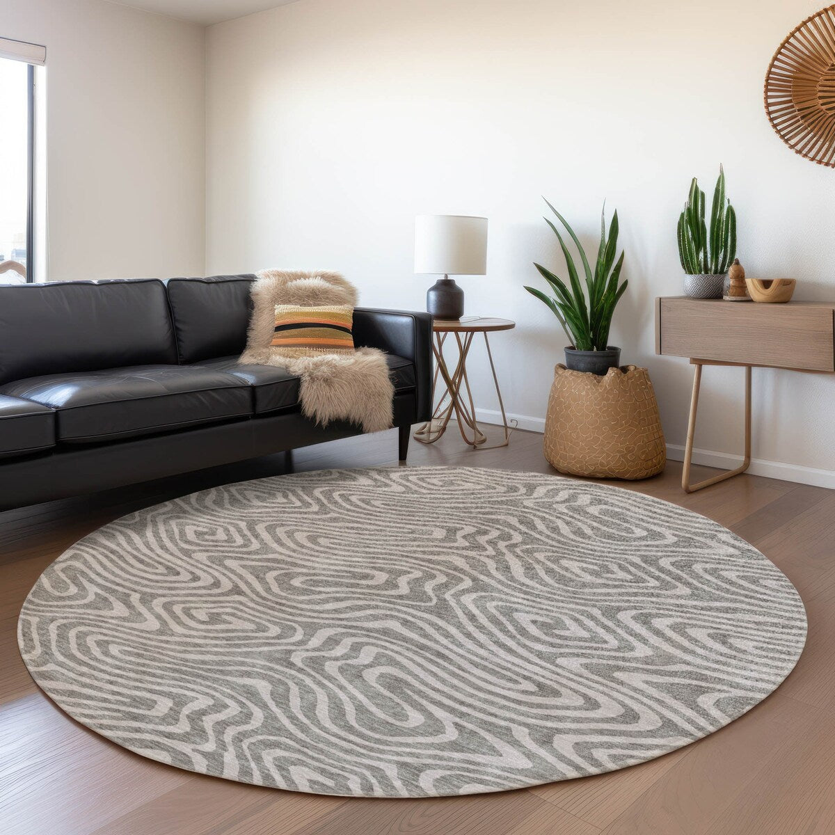 Machine Washable Indoor/ Outdoor Abstract Modern Chantille Rug
