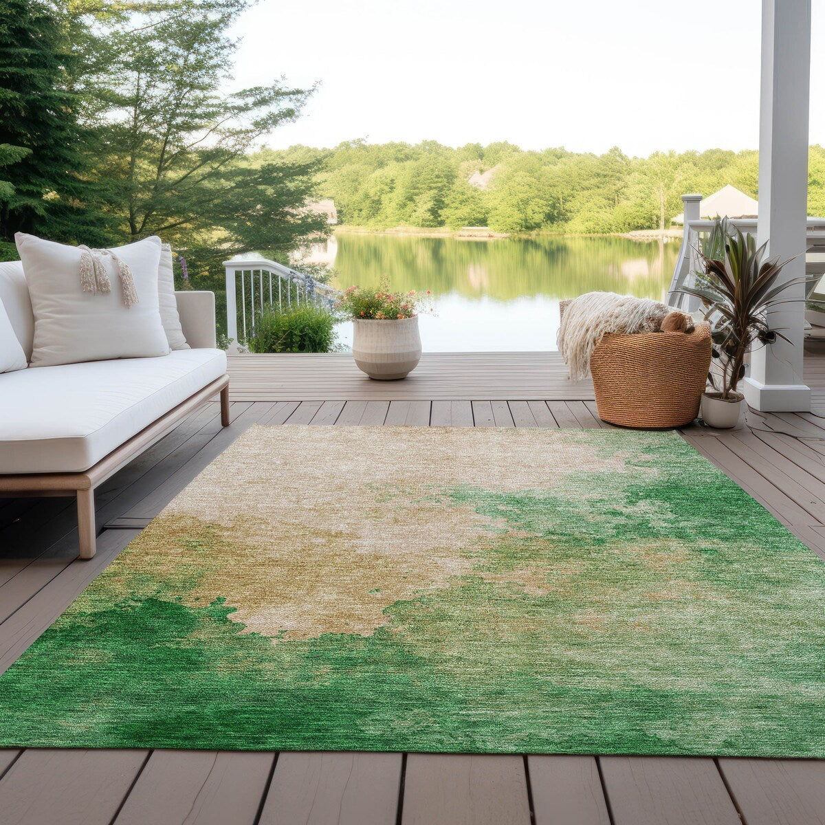 Machine Washable Indoor/ Outdoor Abstract Modern Chantille Rug
