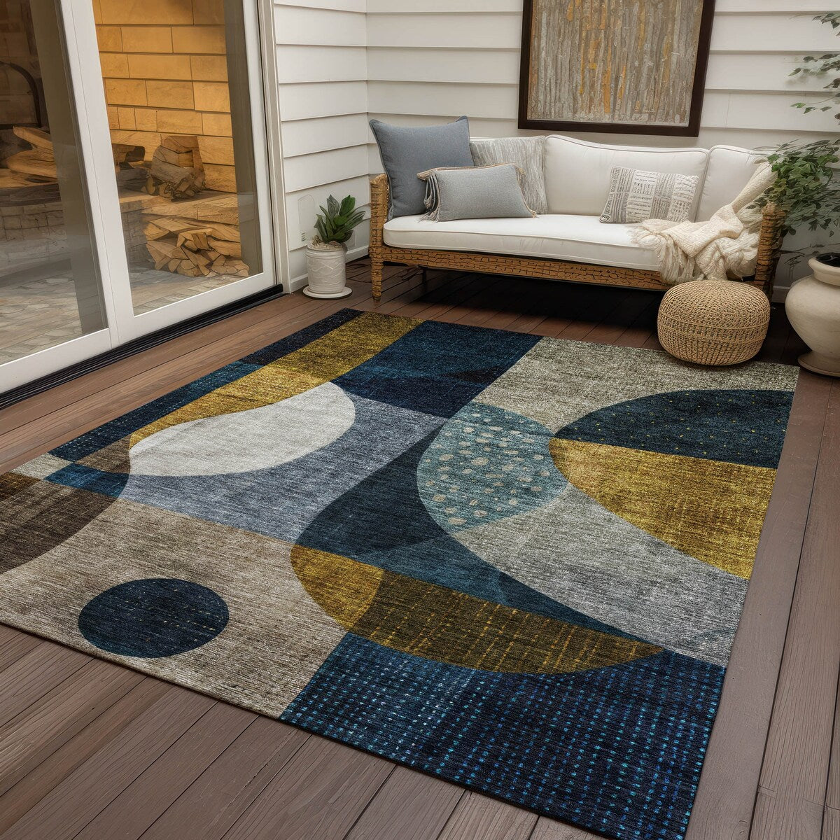 Machine Washable Indoor/ Outdoor Abstract Modern Chantille Rug