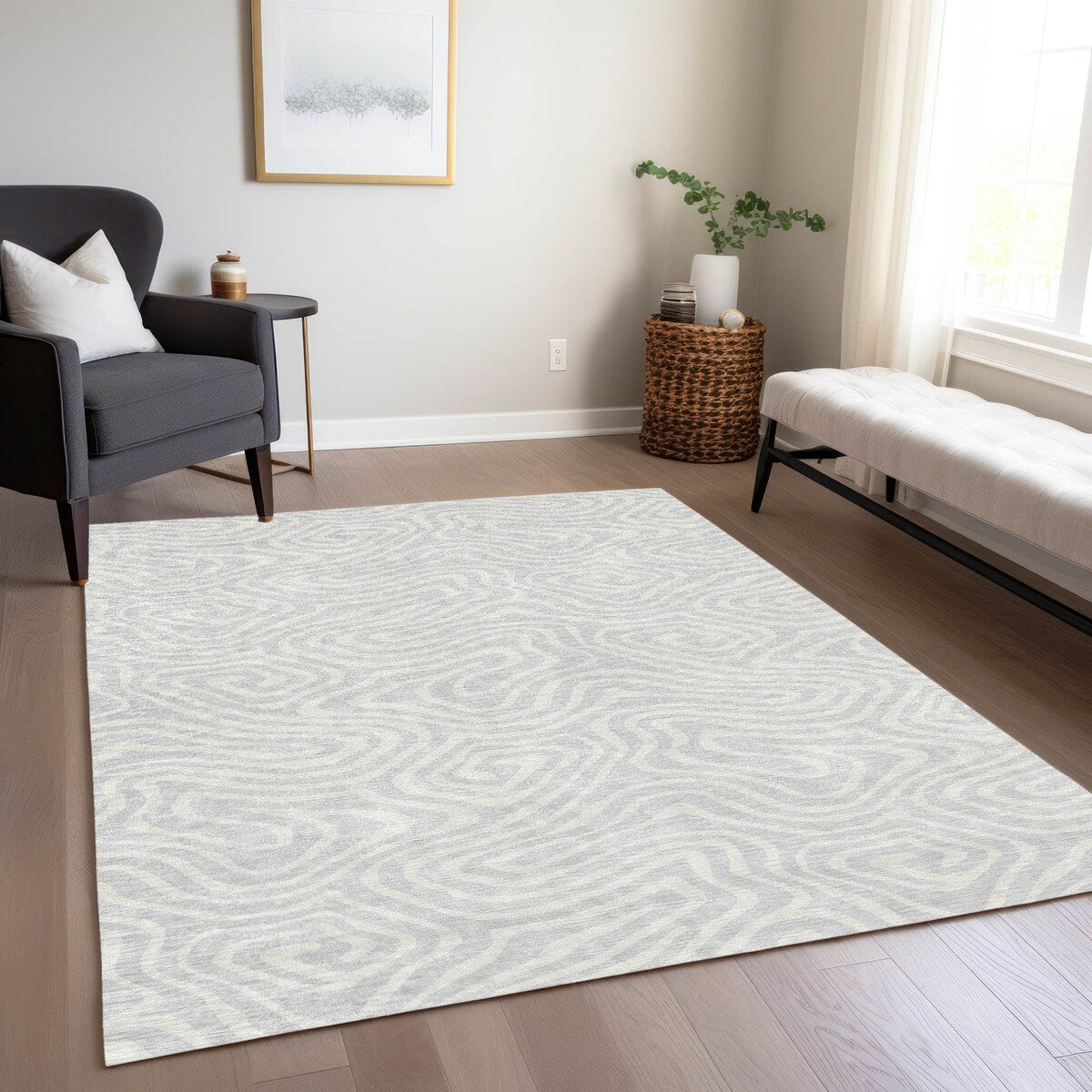 Machine Washable Indoor/ Outdoor Abstract Modern Chantille Rug