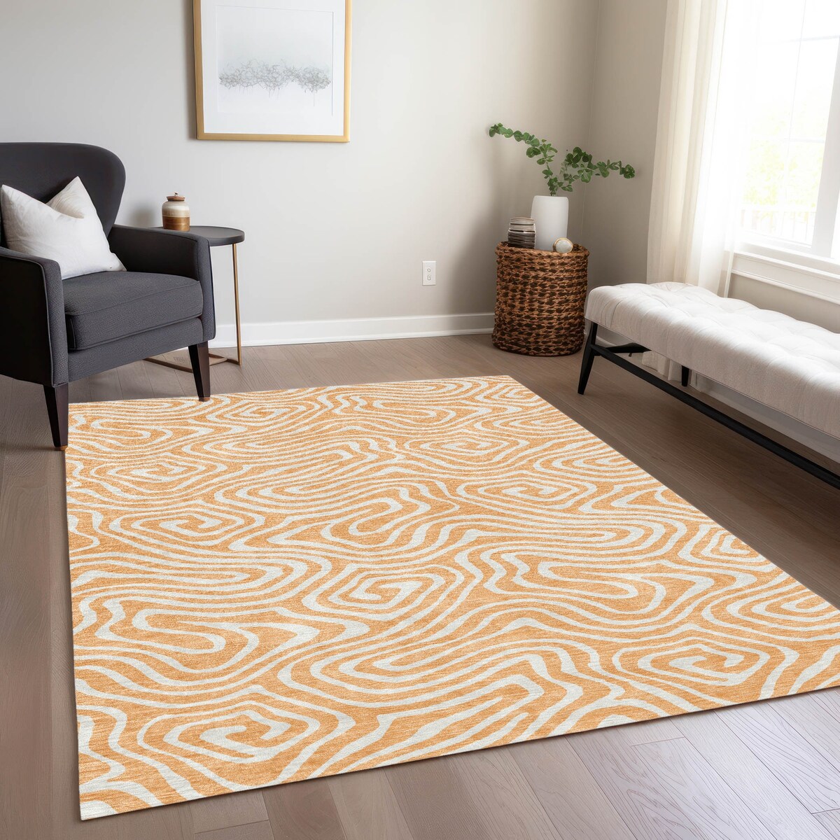 Machine Washable Indoor/ Outdoor Abstract Modern Chantille Rug