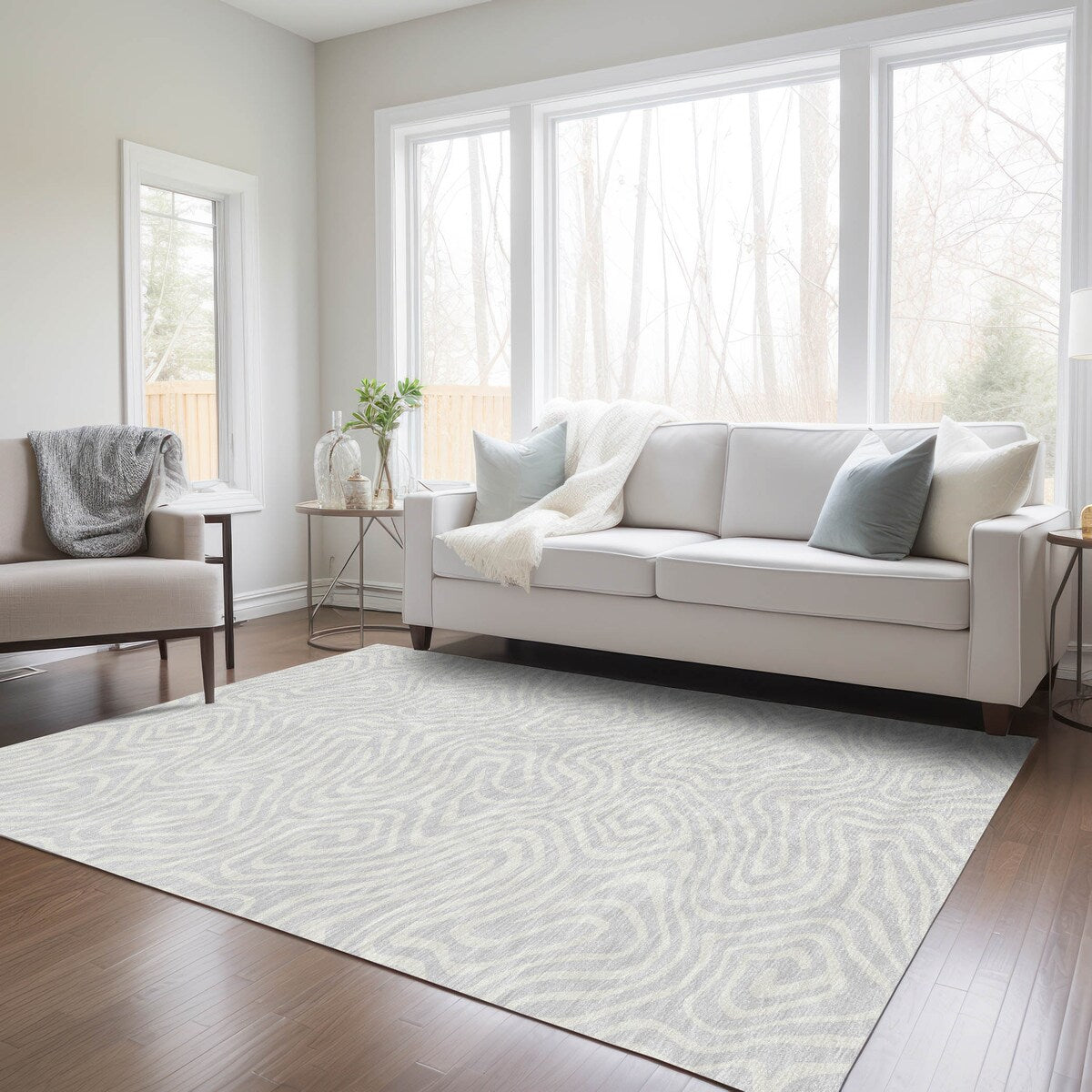 Machine Washable Indoor/ Outdoor Abstract Modern Chantille Rug