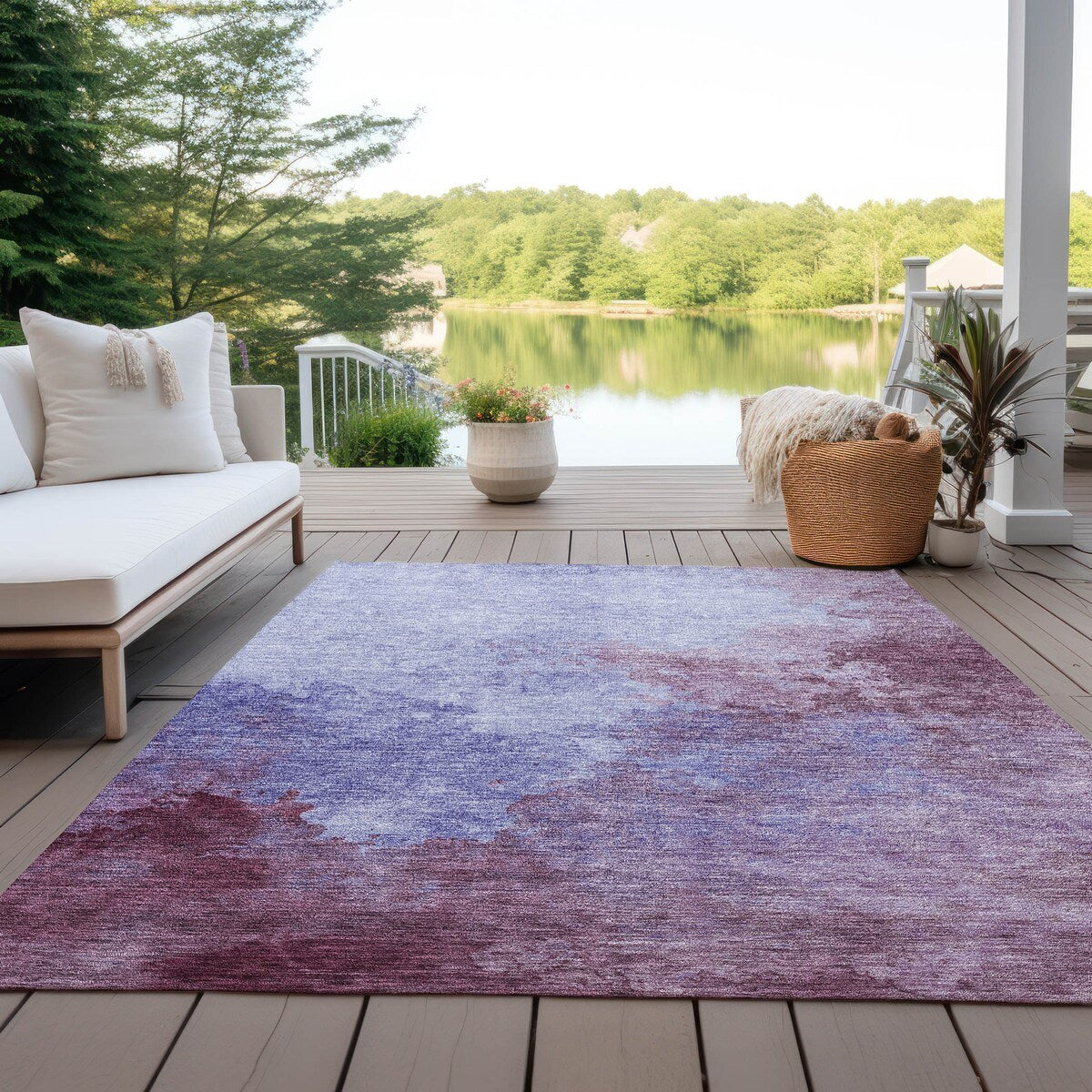 Machine Washable Indoor/ Outdoor Abstract Modern Chantille Rug