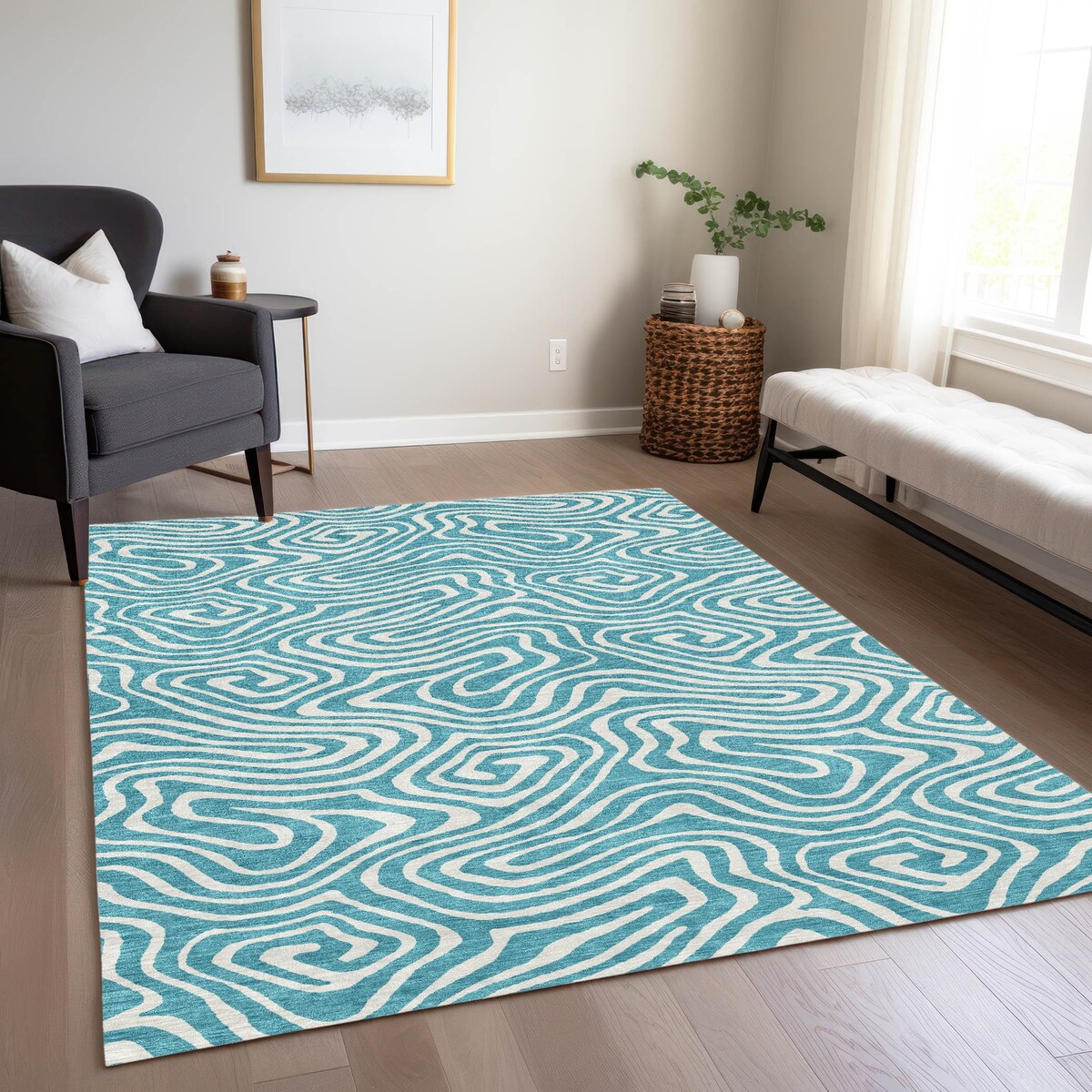 Machine Washable Indoor/ Outdoor Abstract Modern Chantille Rug