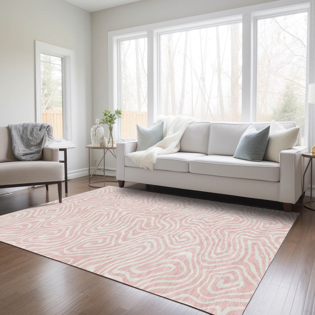 Machine Washable Indoor/ Outdoor Abstract Modern Chantille Rug
