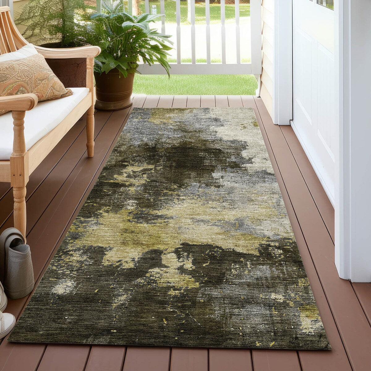 Machine Washable Indoor/ Outdoor Abstract Modern Chantille Rug
