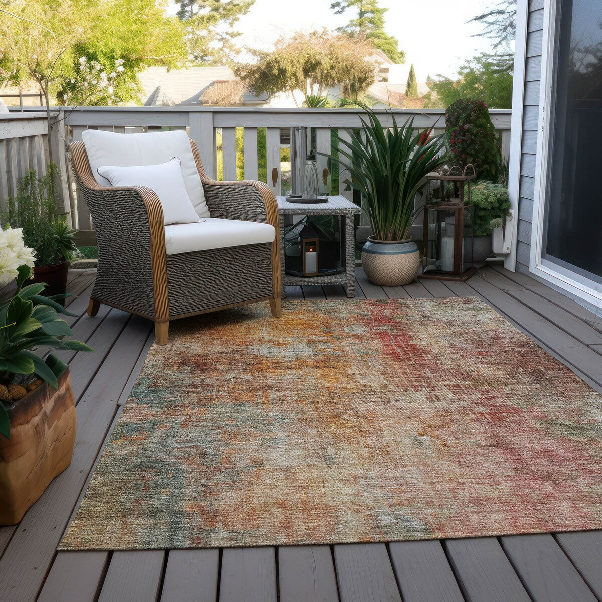 Machine Washable Indoor/ Outdoor Abstract Modern Chantille Rug
