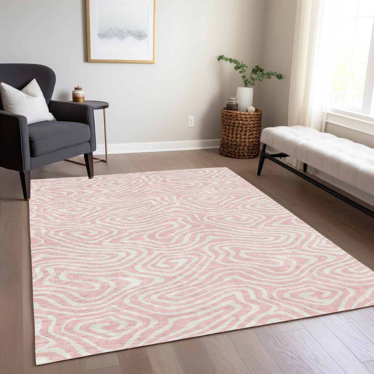 Machine Washable Indoor/ Outdoor Abstract Modern Chantille Rug