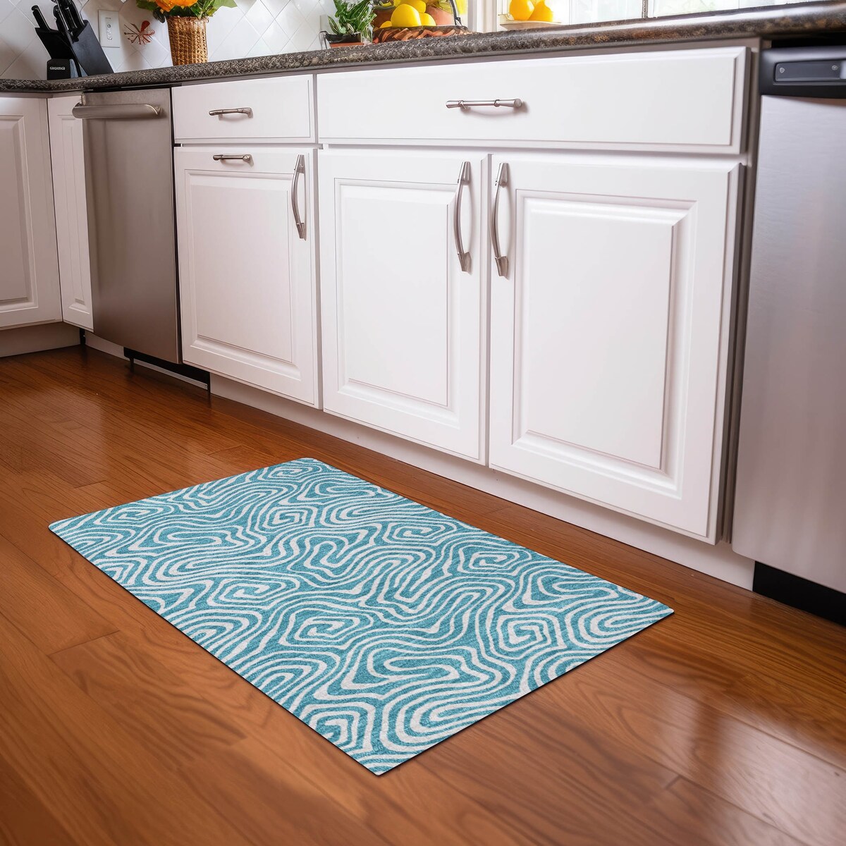 Machine Washable Indoor/ Outdoor Abstract Modern Chantille Rug