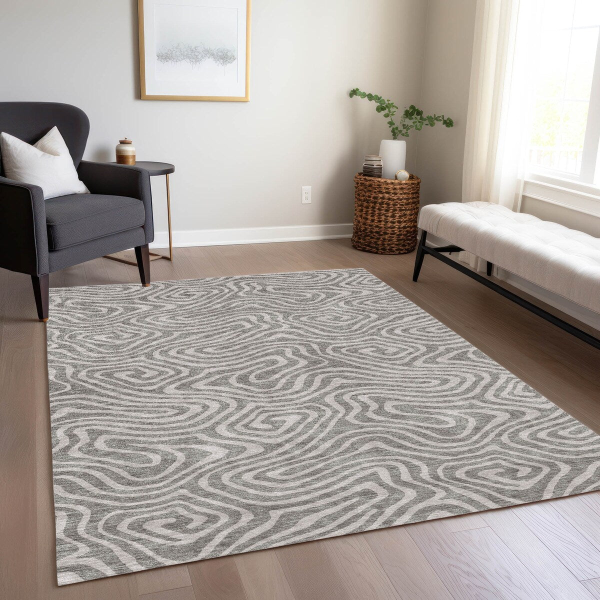 Machine Washable Indoor/ Outdoor Abstract Modern Chantille Rug