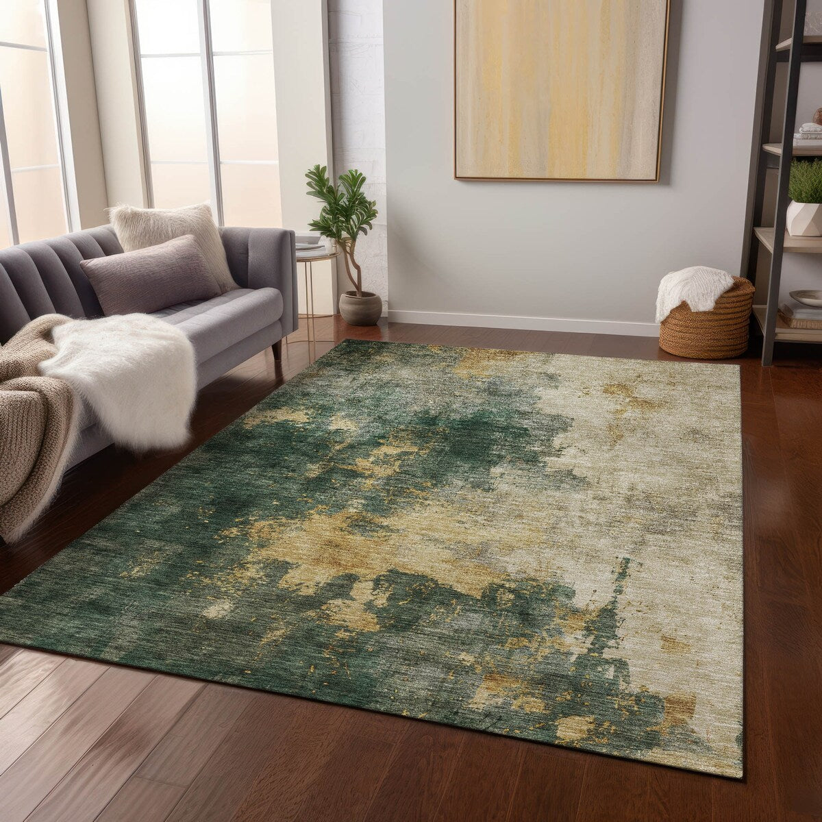 Machine Washable Indoor/ Outdoor Abstract Modern Chantille Rug