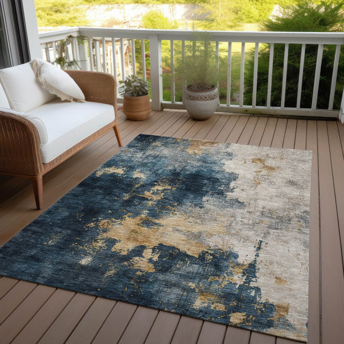 Machine Washable Indoor/ Outdoor Abstract Modern Chantille Rug