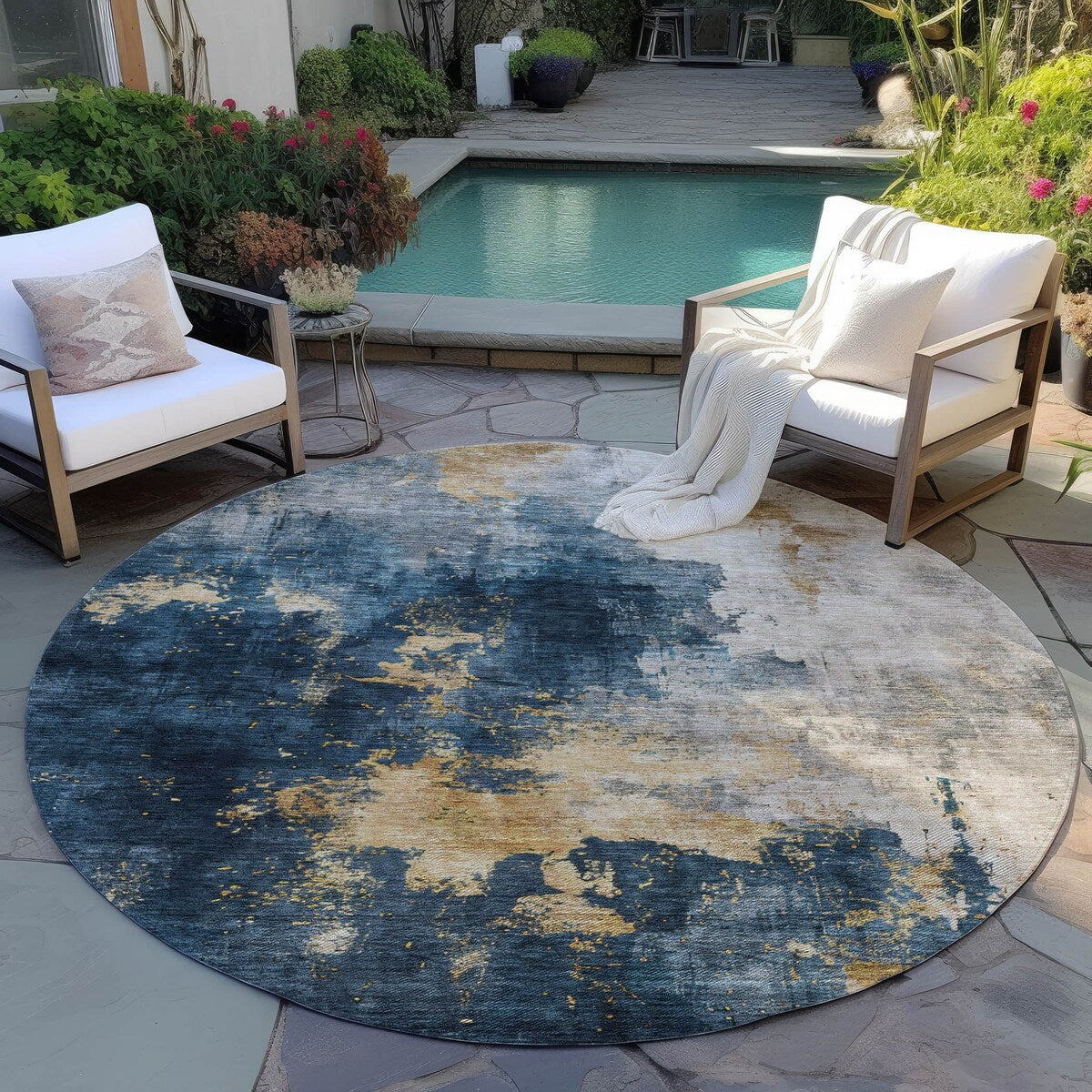 Machine Washable Indoor/ Outdoor Abstract Modern Chantille Rug
