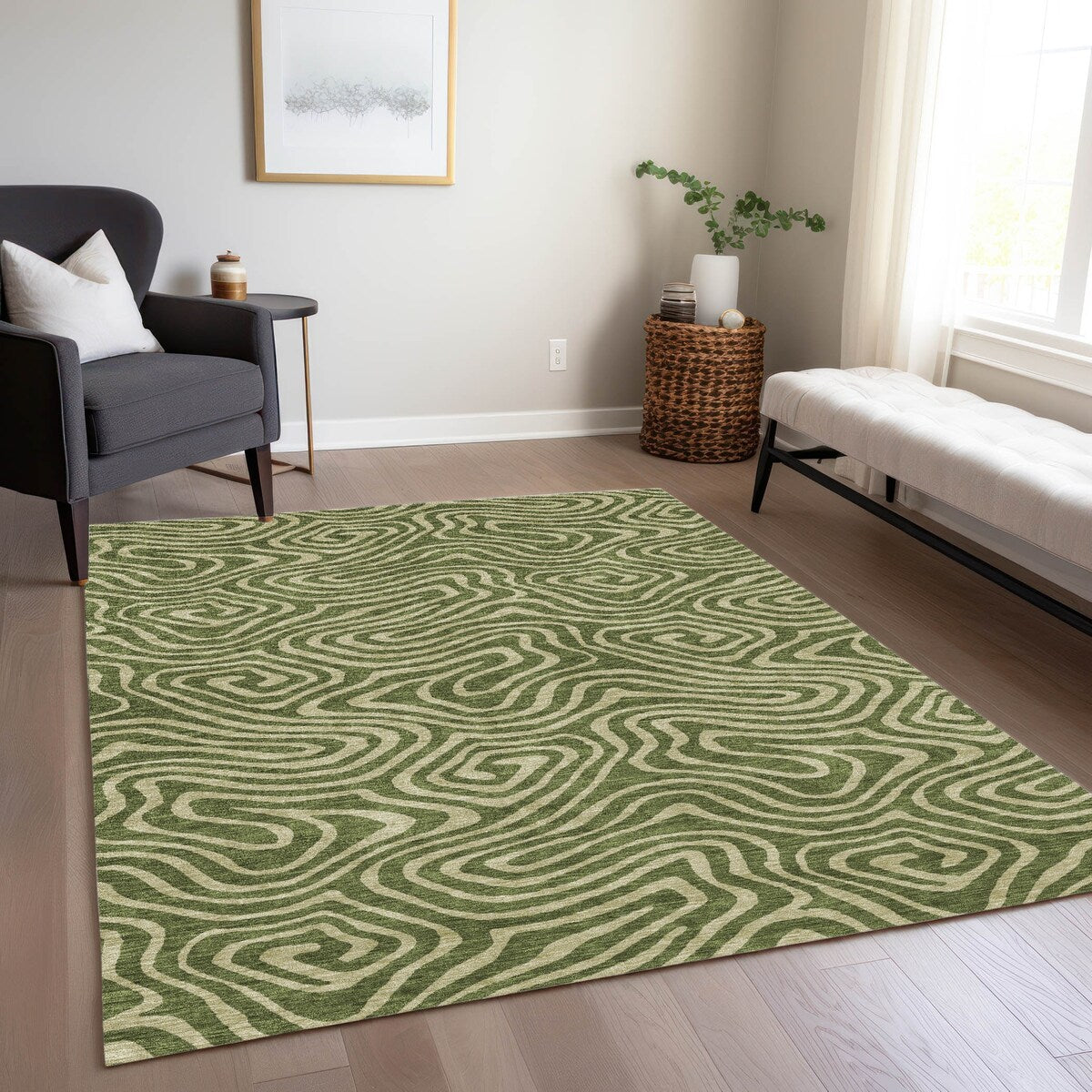 Machine Washable Indoor/ Outdoor Abstract Modern Chantille Rug