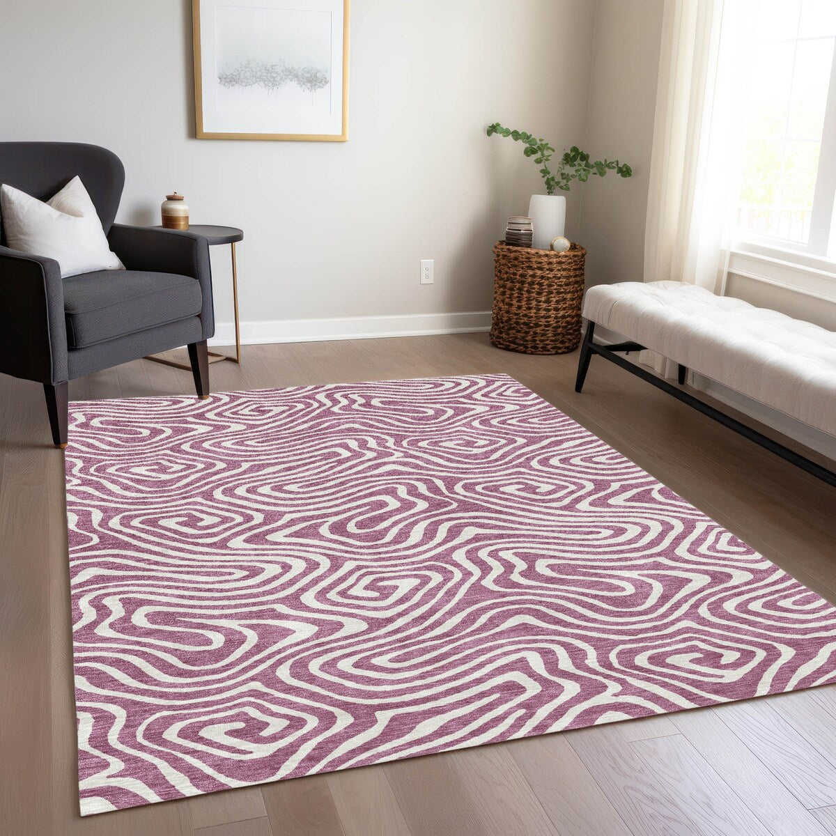 Machine Washable Indoor/ Outdoor Abstract Modern Chantille Rug