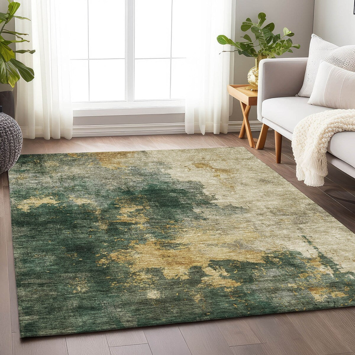 Machine Washable Indoor/ Outdoor Abstract Modern Chantille Rug