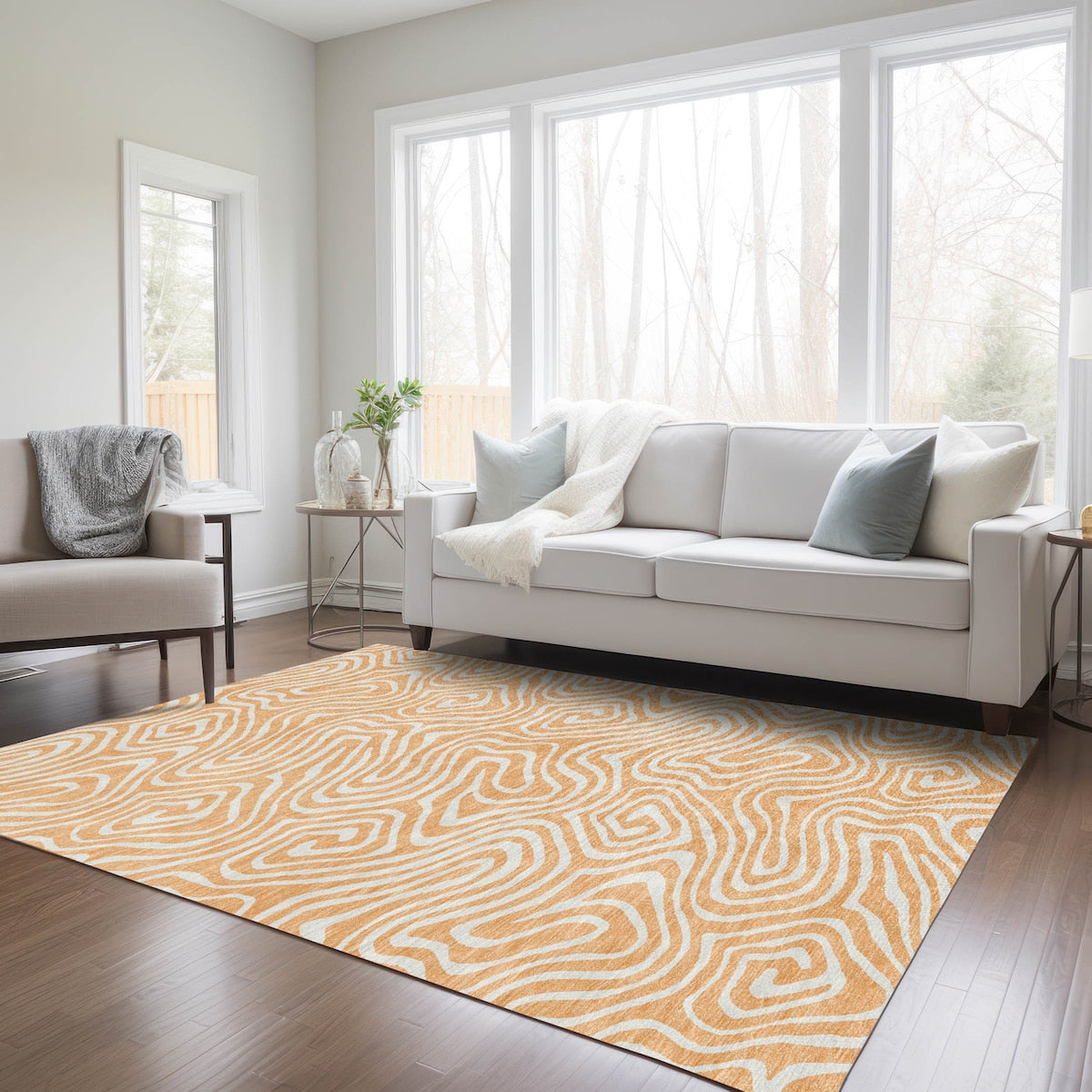 Machine Washable Indoor/ Outdoor Abstract Modern Chantille Rug
