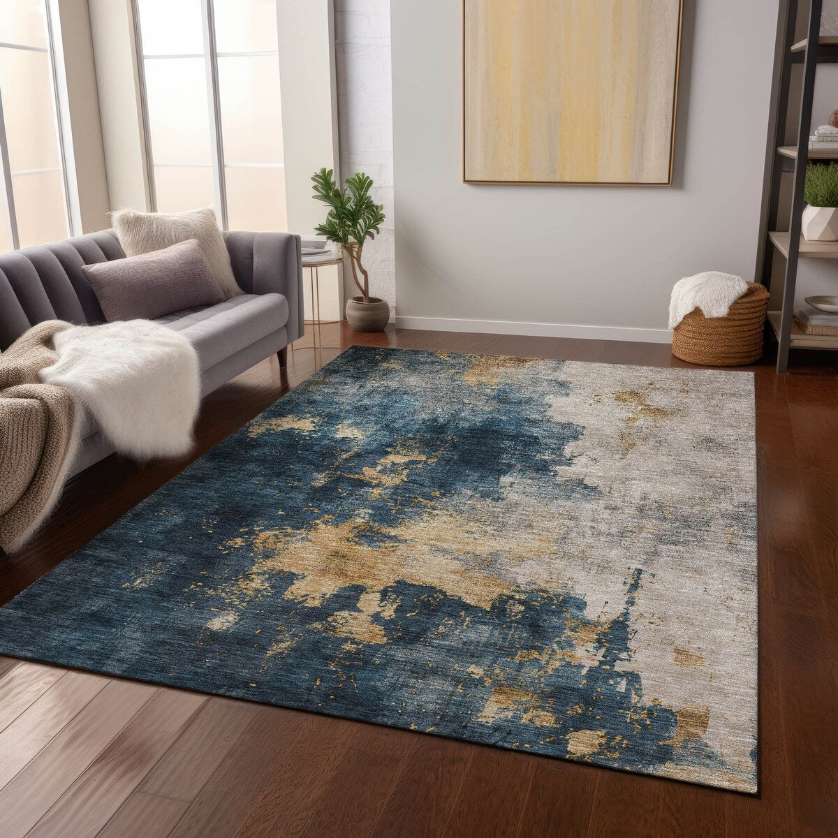 Machine Washable Indoor/ Outdoor Abstract Modern Chantille Rug