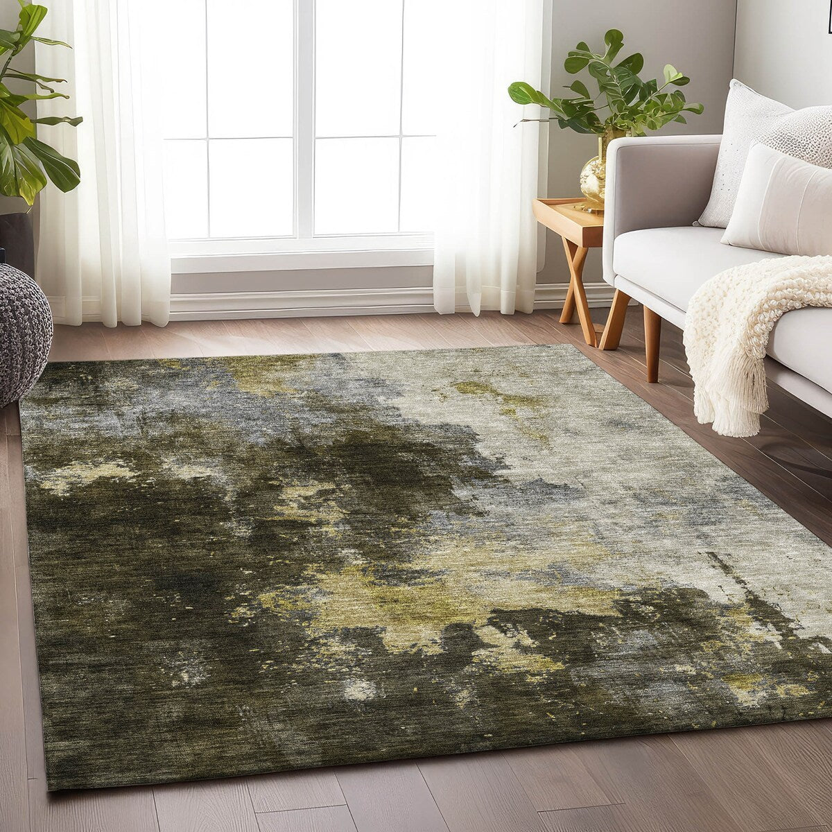 Machine Washable Indoor/ Outdoor Abstract Modern Chantille Rug