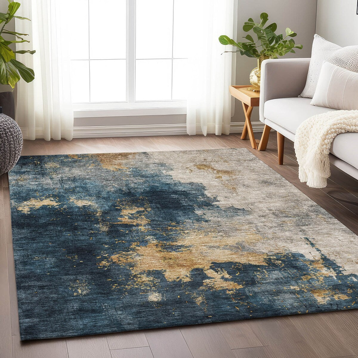 Machine Washable Indoor/ Outdoor Abstract Modern Chantille Rug
