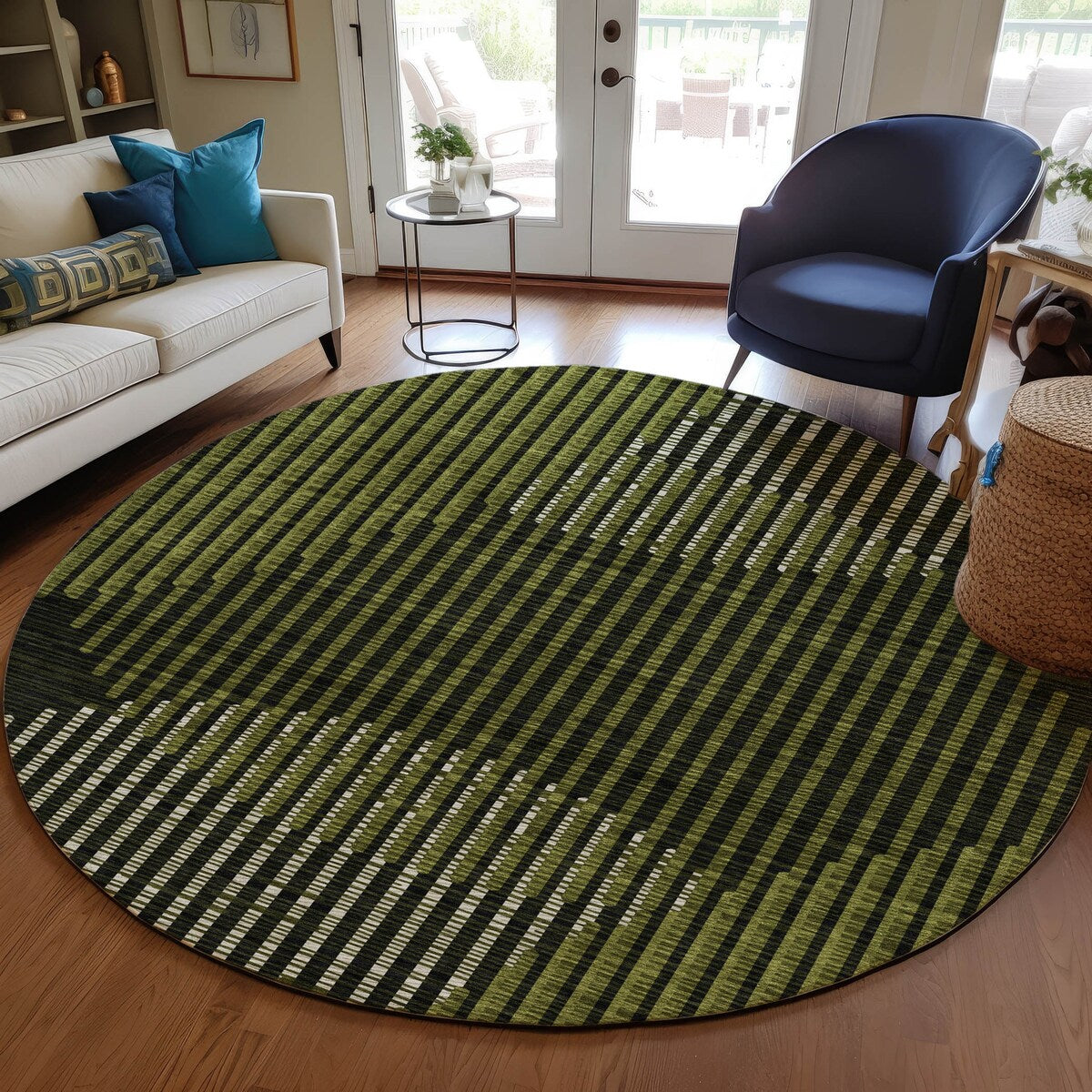 Machine Washable Indoor/ Outdoor Abstract Stripe Chantille Rug
