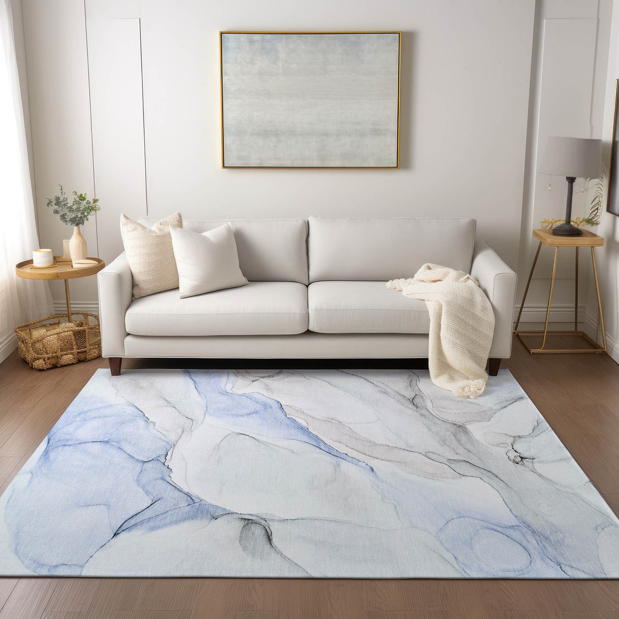 Machine Washable Indoor/ Outdoor Abstract Watercolor Chantille Rug