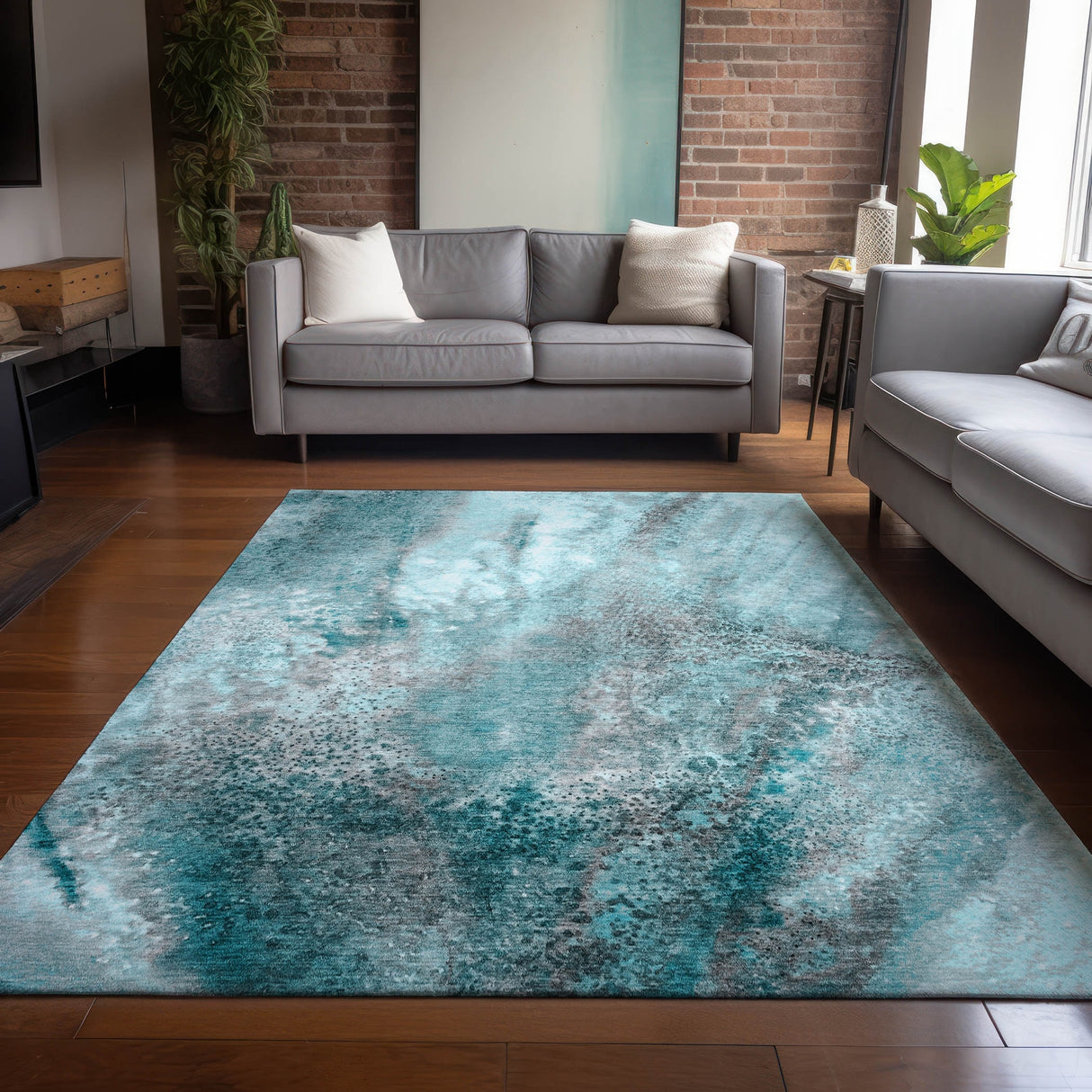 Machine Washable Indoor/ Outdoor Abstract Watercolor Chantille Rug