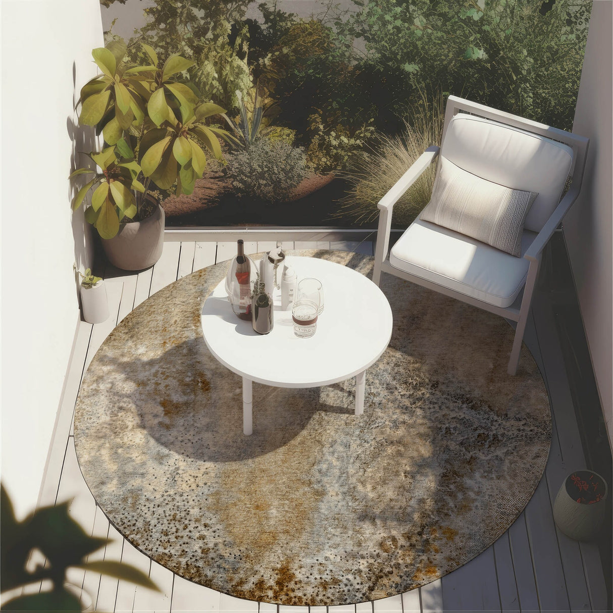 Machine Washable Indoor/ Outdoor Abstract Watercolor Chantille Rug
