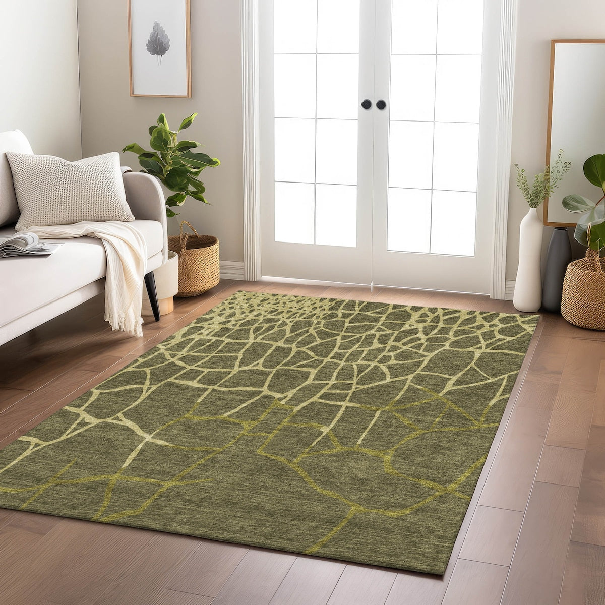Machine Washable Indoor/ Outdoor Abstract Webby Chantille Rug