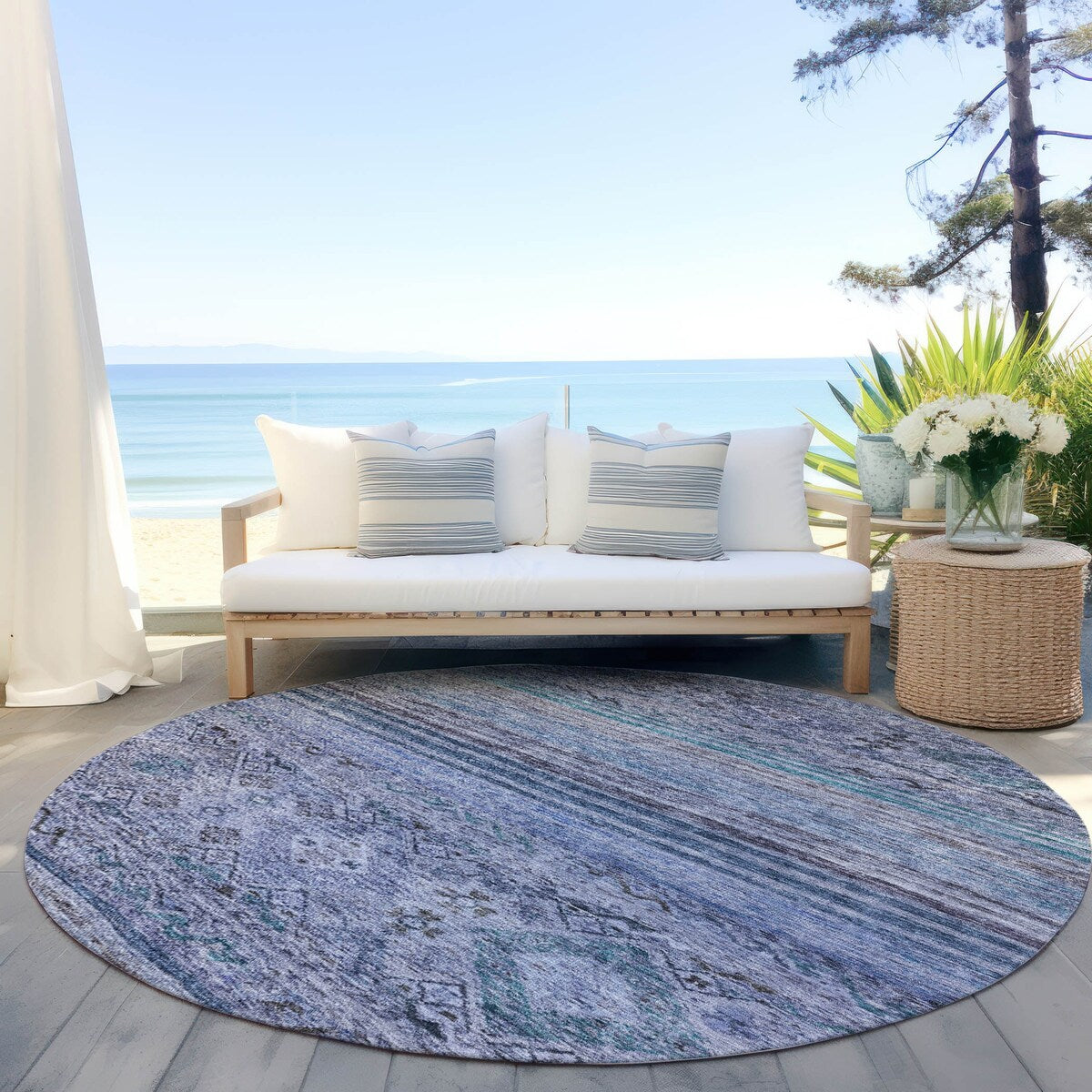 Machine Washable Indoor/ Outdoor Boho Moroccan Chantille Rug