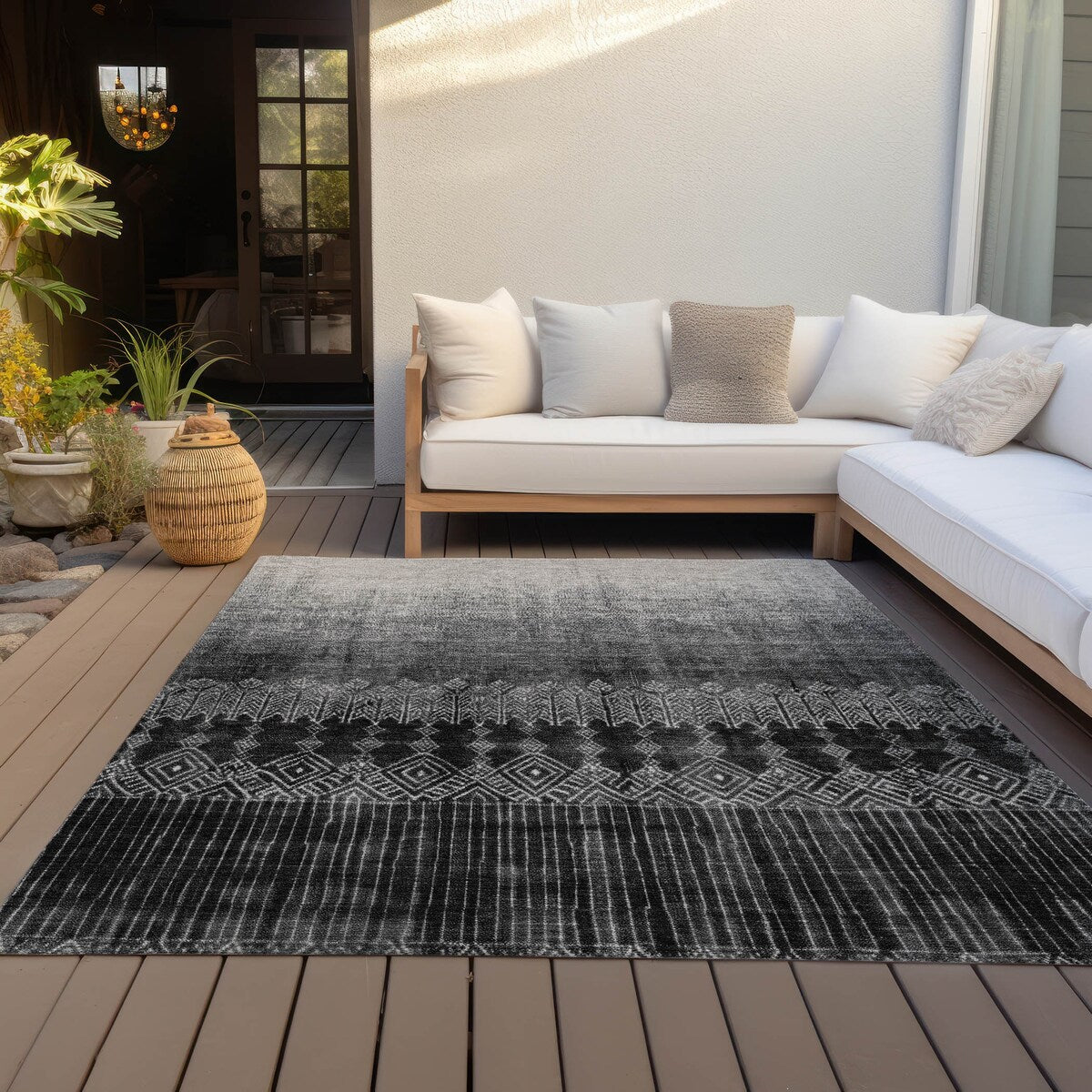 Machine Washable Indoor/ Outdoor Boho Ombre Chantille Rug